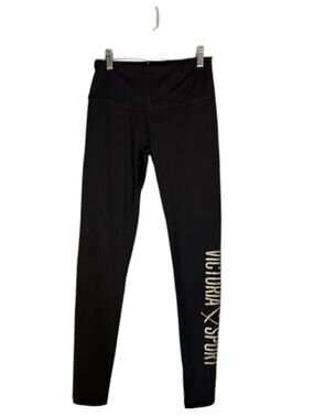 Victoria Sport Knockout Black Gold Logo Stretch Athletic Leggings Women Sz XS
